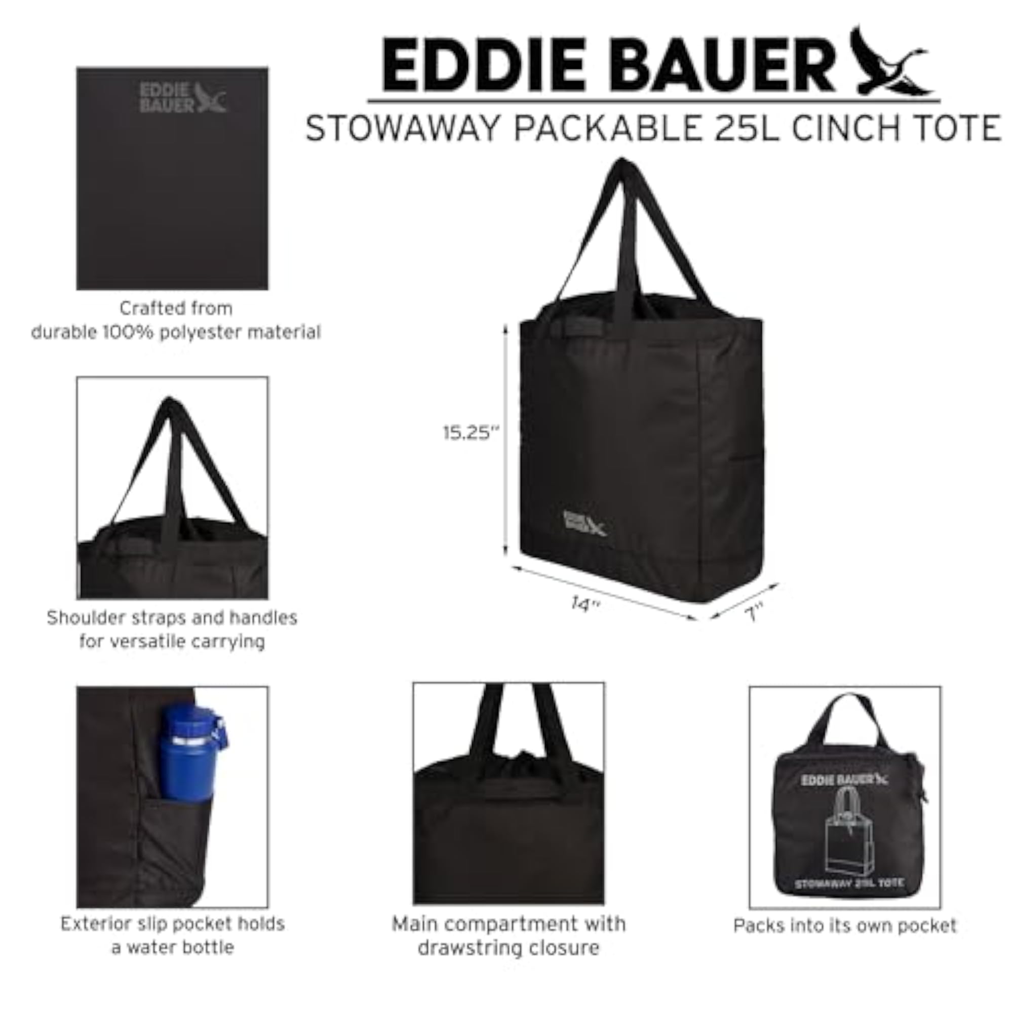 Packable Tote Bag, Reusable & Lightweight, 25L